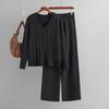 Moda Tallas Grandes Transfronteriza Pantalones de Pierna Ancha Suéter Traje de Punto de Dos Piezas para Mujer Otoño e Invierno Nuevo Retro Retorcido Cuello en V