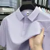 Nuevo Modelo 2025 Camisa Polo de Negocios para Hombre 7A Color Sólido Fresco Corte Holgado con Cuello Texturizado Sin Costuras y Mangas Cortas