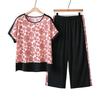 Moda madre 2024 nuevo traje de gasa de manga corta para mujeres de mediana edad y mayores, camisa pequeña de moda, traje casual de dos piezas para mujer