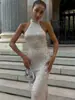 Comercio Exterior Transfronterizo Aliexpress 2026 Europeo y Americano Nuevo Estilo Vestido de Noche de Malla a Cuadros con Cuello Halter Ajustado Sexy para Fiesta