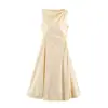 U Estilo Europeu e Americano Transfronteiriço 2026 Nova Moda Elegante Amazon Atacado de Roupas Femininas Vestido Sem Mangas Franzido com Gola Drapeada