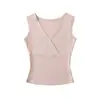 Camiseta sin mangas cruzada casual con cuello en V para mujer, corte ajustado, adelgazante, color liso, elástica, de cintura alta, adecuada para usar en verano
