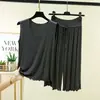 Conjunto de verano nuevo modelo de top sin mangas de modal con volantes y cuello en V y pantalones anchos cropped de cintura alta, conjunto de dos piezas para casa talla grande