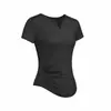 Nova Roupa de Yoga Top Feminino Manga Curta Pregueado Decote V Justo Modelador Cor Sólida Camiseta Esportiva Fitness Secagem Rápida Roupas para o Verão