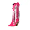 Botas Callejeras Puntiagudas Remaches Lentejuelas 40 Europeo y Americano Tiro 48 Moda de Comercio Exterior Borla Botas de Talla Grande Botas de Mujer Botas de Tacón Alto Grueso
