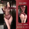 Pensamentos Noturnos Serenidade Noturna Lingerie Sexy, Body de Peça Única com Mangas Longas em Renda Vazada, Uniforme Quente Rasgável Tentação 9065