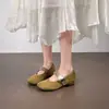 Sapatos Femininos Mary Jane Plataforma Estilo Francês Solado Macio Confortáveis para Caminhar e Ir ao Trabalho Sapatos de Salto Único Femininos Tira Única Velcro Boca Rasa