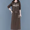 Estilo Casual Transfronteiriço Moletom com Capuz e Cordão Solto e Estiloso Conjunto Feminino de Primavera e Outono com Saia Longa e Fenda