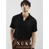 Camisa polo de punto de manga corta con cuello en V para hombre, cuello hueco de gaviota, estilo de negocios británico, seda helada de verano, venta al por mayor transfronteriza