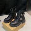 Botas Martin de Piel para Mujer 2025 Nuevas Populares Botas de Moda Retro Atractivas Botas Cortas para Mujer Suela Gruesa Estilo Británico Botas de Motocicleta