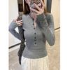 T-shirt Feminina Plus Size Estilo Garota Americana Quente, Colarinho Meio Aberto, Manga Longa, Slim, Camada Interna para Outono e Inverno