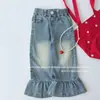 Pantalones Vaqueros Rectos con Volantes Estilo Coreano para Niñas 2026 Pantalones Casuales de Campana