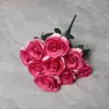 Flores Artificiales para Salón de Bodas, Ramo Falso de Rosas de 9 Cabezas, Adornos para Decoración del Hogar, Flores de Mano, Pared de Flores de Seda Transfronteriza