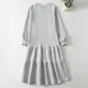Foto Real do Novo Vestido Moletom Slimming Cauda de Peixe de Gola Redonda Manga Longa com Barra Franzida Estilo Japonês Solto da Primavera de 2026