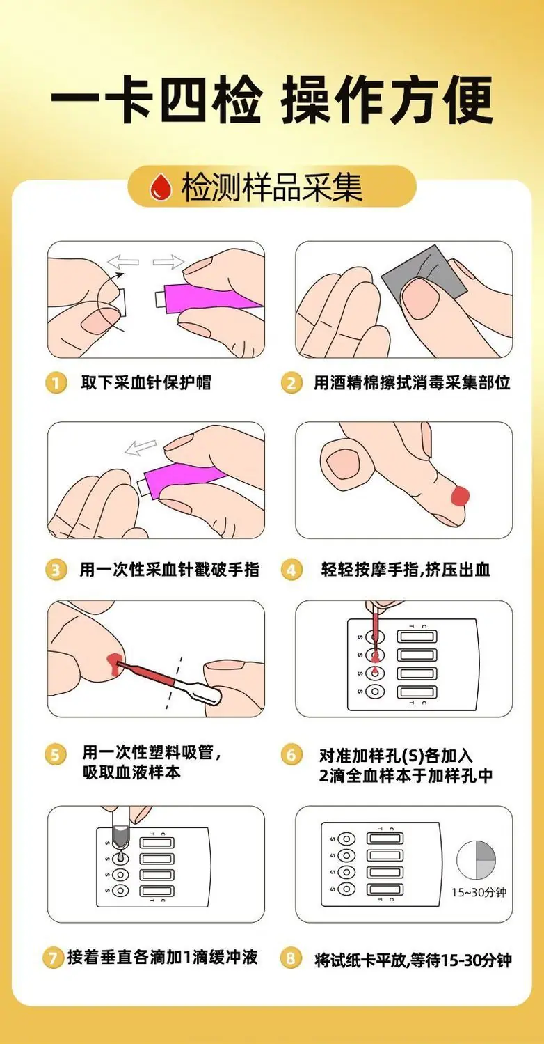 优禾康hiv艾滋四合一检测纸前四项四联卡梅毒乙丙肝自检试纸1人份