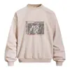 Sudadera con Capucha Estampado Vintage Figura Borrosa para Hombre Primavera/Otoño Holgada Estilo Callejero Lavada Flor Frita Cuello Redondo
