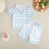 Conjunto de Pijama de Verano para Niñas Estampado de Moños Ropa de Casa para Niñas Conjunto de Dos Piezas Ropa para Niños Camiseta de Manga Corta con Cuello