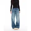 Jeans com Padrão de Bambu Lavado Retrô para Homens e Mulheres, Corte Limpo, Solto, Reto, Casual, Calças Bonitas