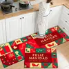 Conjunto de Duas Capachas de Cozinha Vermelhas de Natal, Tapetes Longos Antiderrapantes, Conjunto de Capachos de Porta de Cozinha Resistentes à Água e à Sujeira para Feriados em Casa
