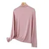 Camiseta de Modal de Manga Larga con Cuello Alto para Mujer, Nueva de Primavera y Otoño, Camisa Base Casual Holgada, Top Talla Grande