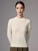 Suéter fino de lana fina para mujer, delicado y ligero, no irritante para la piel, cuello redondo, corte ajustado, adecuado para primavera y otoño, ideal para ir al trabajo, capa base de manga larga