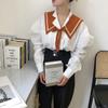 Chal pequeño y sencillo de otoño e invierno, estilo azul marino, borde cuadrado, cuello falso japonés y coreano, chal de punto, bufanda cálida, chal de doble propósito para mujer