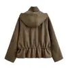 Outono e Inverno 2025 Nova Roupa Feminina Cruzada Europeia e Americana Jaqueta com Capuz de Camurça com Cordão W09 11694