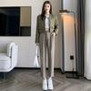 Pantalones de Traje Grises para Mujer Primavera y Verano Nuevos Pantalones de Seda de Hielo con Caída Pantalones Harem Ajustados de Nueve Puntos Casuales Rectos Tipo Cigarrillo