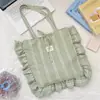 65136 Bolso Tote de Cuadros Finos Verde Claro con Volantes y Correas, Estilo Coreano para Niñas, Adecuado para la Escuela y el Viaje Diario, Bolso de Hombro de Gran Capacidad