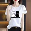 Comercio Exterior Transfronterizo Último Stock Gran Marca Etiqueta Cortada Ropa para Mamá Talla Grande Camiseta de Manga Corta Mujer Diseño de Nicho Sentido Estilo Harajuku Holgada