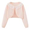 Cardigan de malha fino com laço de renda e um botão para crianças, outono e primavera, roupa para pais e filhos, meninas de tamanho médio e grande, verão fino