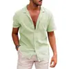 Los más vendidos de Amazon y eBay: Camisa de hombre de algodón y lino, color liso, manga corta, con cuello, de botones, para verano