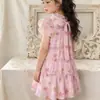 Vestido floral cómodo para niña, nuevo estilo de verano, elegante y con estilo, vestido tipo pastel, vestido de princesa para salidas de vacaciones de niña, en stock