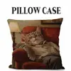 Funda de almohada estampada con patrón de gato para productos nuevos transfronterizos, funda de almohada de lino para gato perezoso, admite envío directo