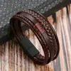 Pulsera Magnética Popular para Hombre de Amazon, Creativa Pulsera de Cuero Trenzado Multicapa para Hombre Joyería al por Mayor