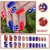 Piezas de Uñas Artísticas Estilo Europeo y Americano con Bloques de Color Rojo y Azul en Forma de Estrella con Elementos de la Bandera Americana, Piezas de Uñas Desmontables Usables de Tamaño Mediano Cuadrado