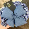 Elástico de Cabelo Azul Xadrez Estilo Coreano com Laço, Corda para Rabo de Cavalo, Acessório de Cabelo, Novo Elástico de Cabelo Scrunchie da Moda 2026 para Mulheres