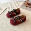 Sapatos Mary Jane para Meninas Outono Novo Estilo Solado Macio Sapatos Pequenos de Couro Sapatos Individuais de Princesa para Bebê Fivela Mágica Adesivo Sapatos Rasos