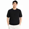 Camiseta de Punto para Hombre Otoño/Invierno Manga Corta Color Sólido Textura de Canalé Vertical Cuello Redondo Estilo Old Money Ligeramente Maduro Camiseta Base para Hombre