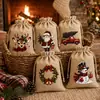 Paquete de 12 Bolsas de Arpillera Navideñas Bolsillo Bolsa de Regalo para Fiesta Bolsa de Dulces de Santa Bolsa de Empaque de Lino
