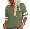 Camiseta Feminina Gola V Manga Curta Camisa Solta Casual Cor Sólida Top Básico