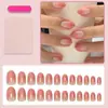 Nuevas Uñas Postizas Portátiles Transfronterizas con Color Degradado, Uñas Postizas Cortas con Forma de Almendra Dulces y Lindas, Uñas Postizas Portátiles Estilo Francés de Deseo Puro