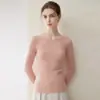 Tricô Puro Caxemira Gola Redonda Slim Fit para Mulheres Outono Inverno Camada Base Suéter Peça Única Manga Longa Suéter de Caxemira