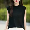 Nueva Camiseta Básica de Otoño con Cuello Alto Cuello Apilado Color Sólido Sin Mangas Chaleco de Punto Superior con Lana Peinada Adelgazante