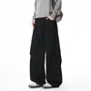 ACU Roupa Masculina Calça de Moletom Plissada de Algodão Chinês de Perna Larga para Homens, Estilo de Rua, Caimento Solto, Perna Reta, Calça Casual Vintage para Homens