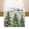 Caminho de mesa estampado de Natal para decoração de mesa de festa em casa, toalha de mesa de Natal com estampas de árvore de Natal e boneco de neve, em estoque
