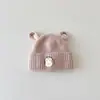 Gorro de Invierno para Niños Qiunan Versión Coreana Oso Pequeño Gorro de Lana para Niños Gorro de Punto Cálido a Prueba de Viento para Bebé
