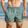 Shorts Masculino de Pongee com Estampa Digital de Quatro Partes e Cadarço Tamanho Europeu Moda Casual Roupa de Férias na Praia