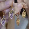 Nuevos Pendientes de Hoja Morada 2024 Gama Alta Lujo Ligero Combinan con Todo Hebilla de Oreja Elegante Adelgazan el Rostro Popularidad en Internet Pendientes Calientes