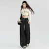 Jeans negros y grises holgados de pierna ancha para mujer, nuevo modelo 2026, de cintura alta, adelgazantes, fluidos, pantalones casuales de pierna ancha, largo cropped para mujer